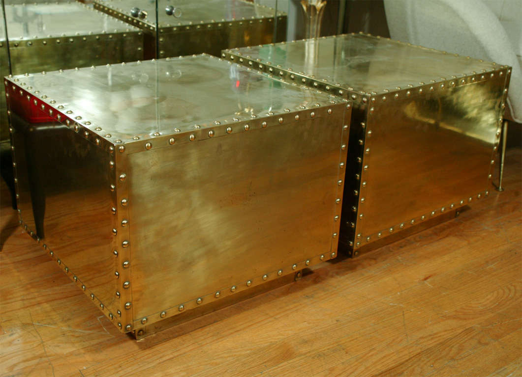 American Pair of studded brass tables